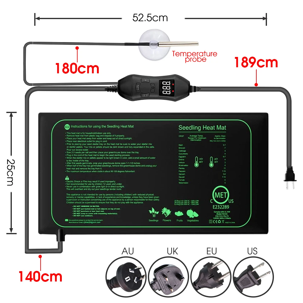50W EU-US/UK/AU Verstelbare Th - Heat Mat Seedling recensie en prijs
